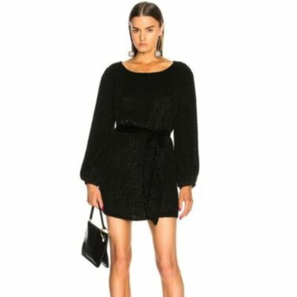 Retrofete Grace Sequin Long Sleeve Dress Black Medium NO BELT embellished NEW - Picture 1 of 12